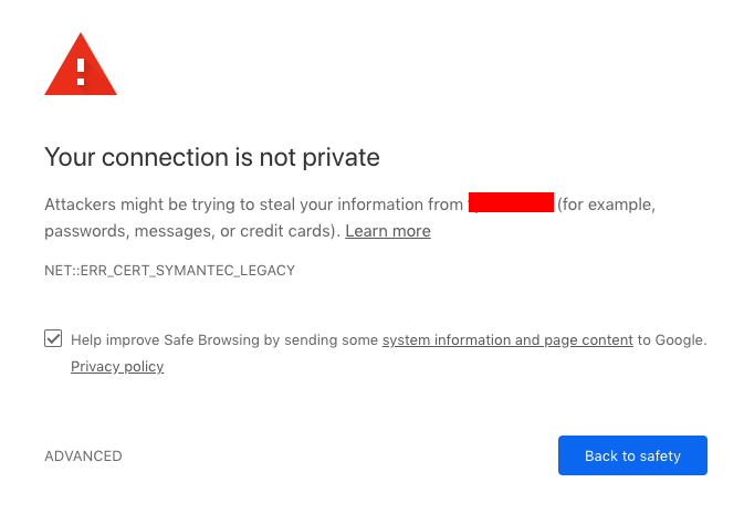Lỗi SSL Chrome 70: NET::ERR_CERT_SYMANTEC_LEGACY 